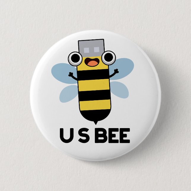 US Bee Funny USB Technical Pun  Button (Front)