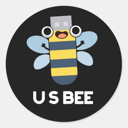 US Bee Funny USB Technical Pun Dark BG Classic Round Sticker