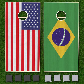 US & Brazil Flag - Patriotic Family Cornhole Set