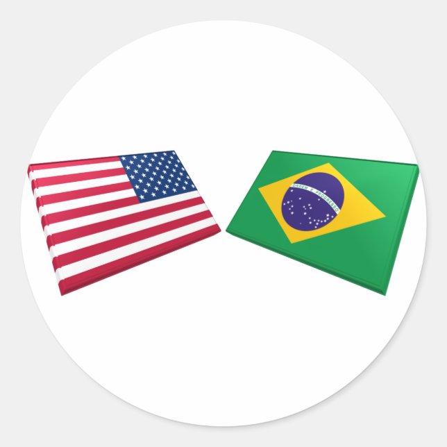 US & Brazil Flags Classic Round Sticker (Front)