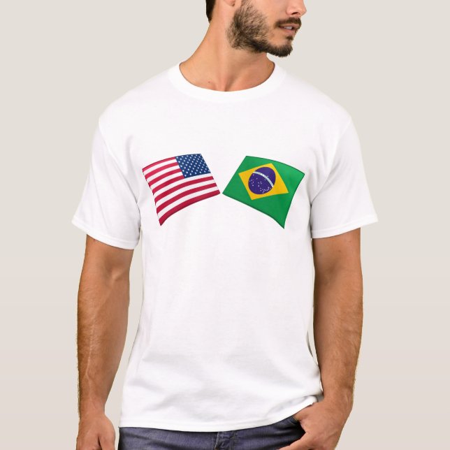 US & Brazil Flags T-Shirt (Front)