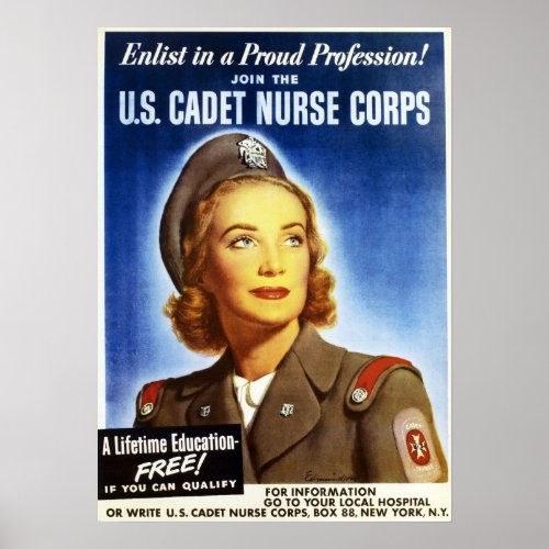 US Cadet Nurse Corps US War Recruitment Propaganda Poster