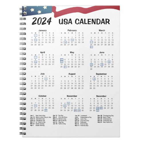 US Calendar 2024 Notebook