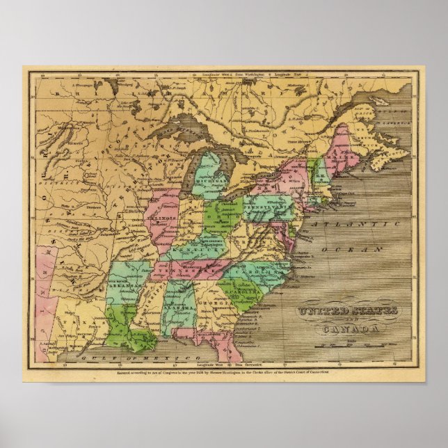 US, Canada Hand Colored Atlas Map Poster (Front)