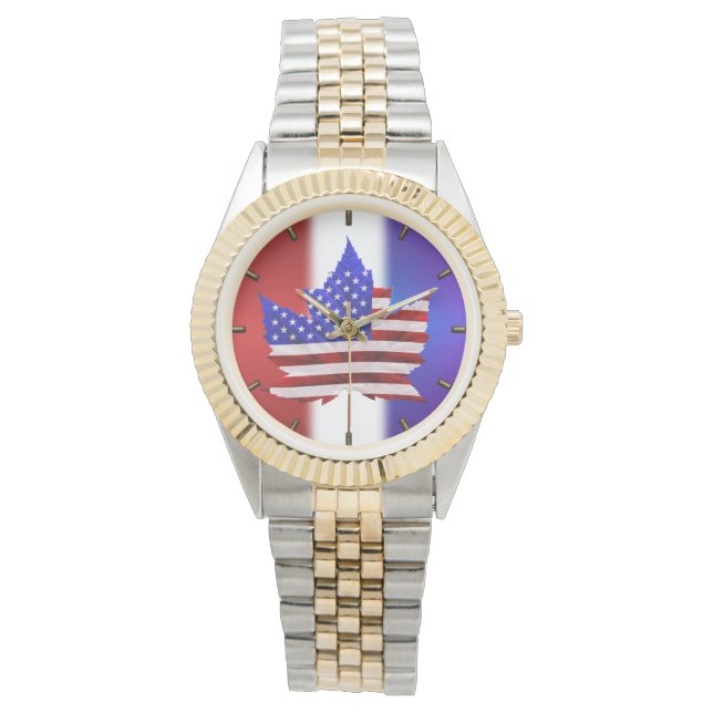 US / Canada Watch Canadian USA Flag Wrist Watch (Front)