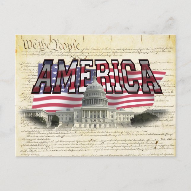US Capital Building American Flag Post Card (Front)