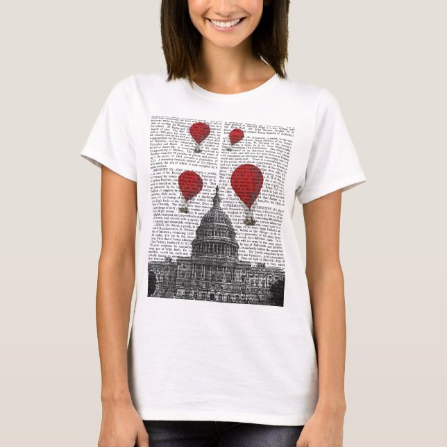 US Capitol Building and Red Hot Air Balloons T-Shirt (Front)