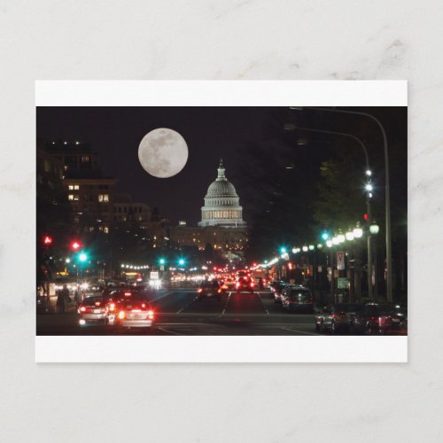 US Capitol Building at night with full moon Postcard