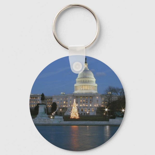 US Capitol celebrating Christmas photo Keychain (Front)