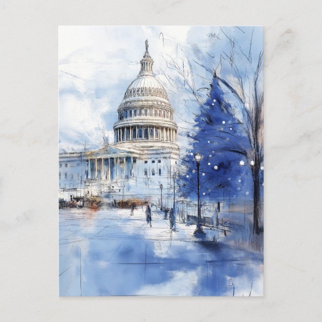 US Capitol Hill Christmas Postcard Illustration (Front)