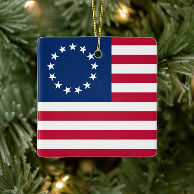 US Circle Flag of Stars, American Flag, Betsy Ross Ceramic Ornament (Tree)