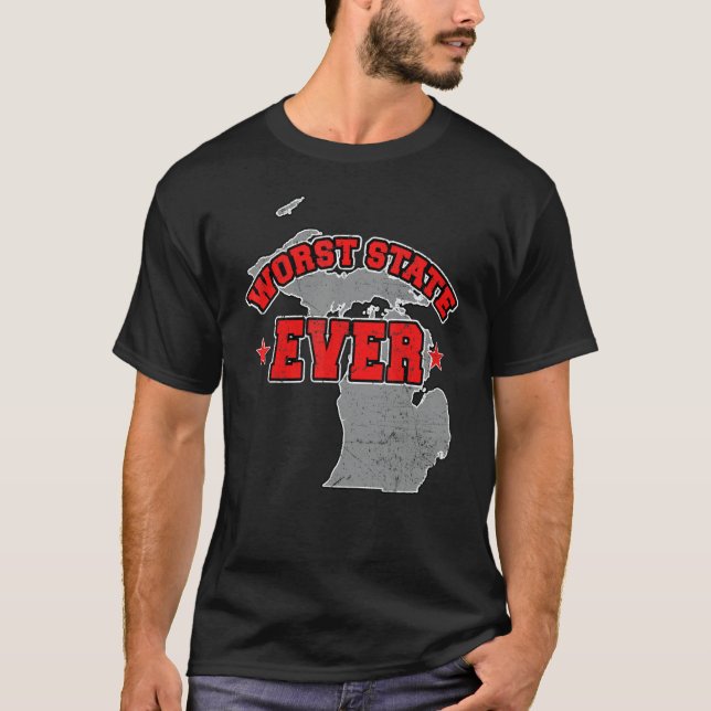 US Citizen Proud America Land Map Worst State Mich T-Shirt (Front)