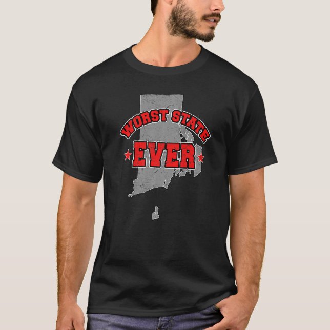 US Citizen Proud America Land Map Worst State Rhod T-Shirt (Front)