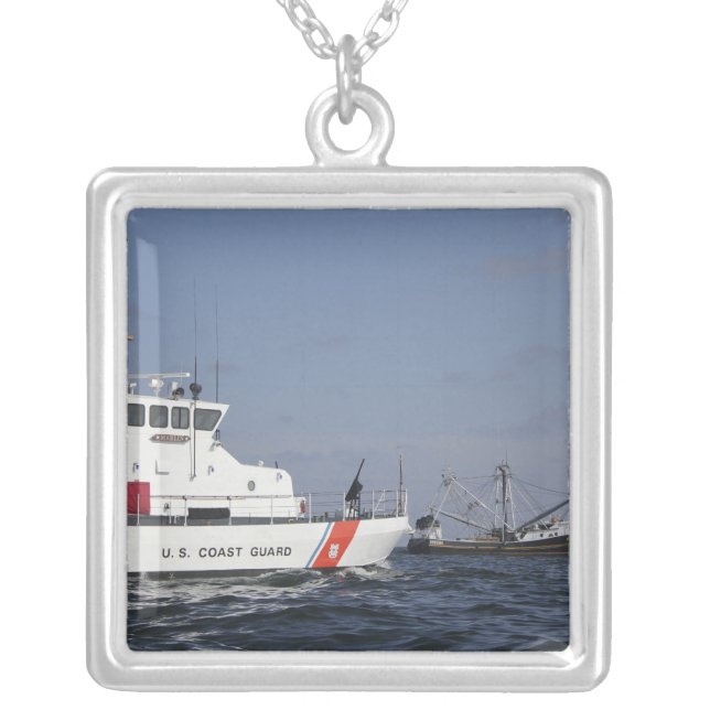US Coast Guard Cutter Marlin patrols the waters Silver Plated Necklace (Front)