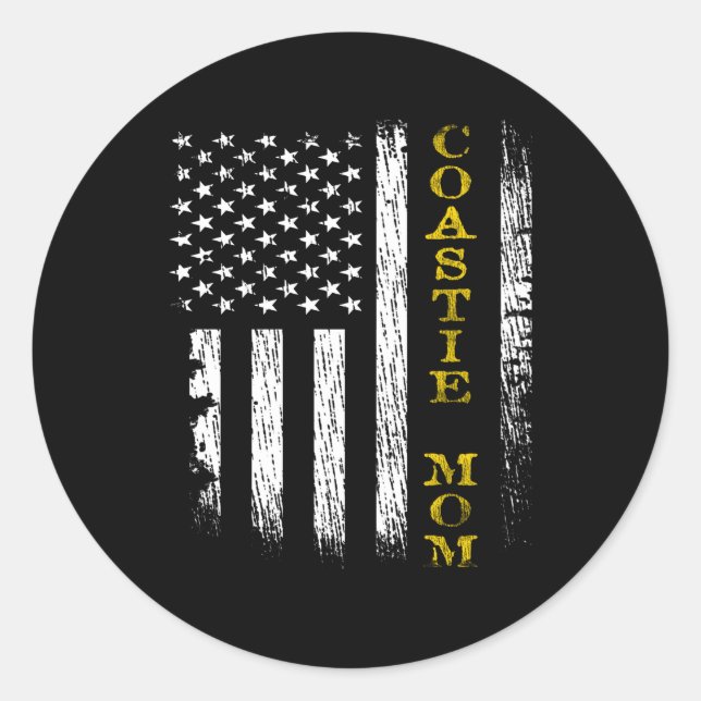 Us Coast Guard Uscg Coastie Mom Flag Classic Round Sticker (Front)