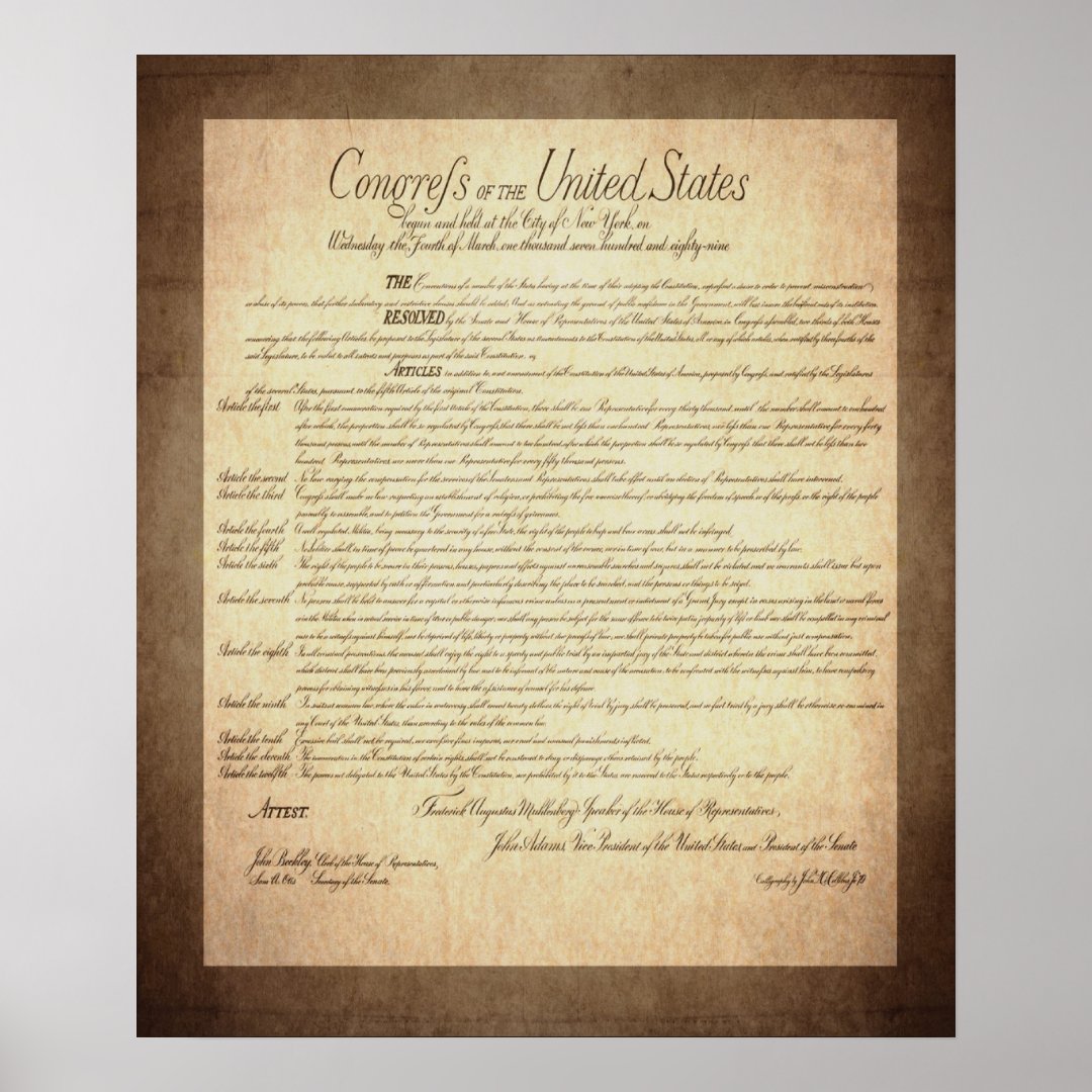 US Constitution Bill of Rights Poster | Zazzle