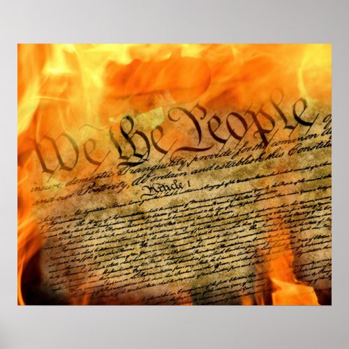 US Constitution in Flames Poster