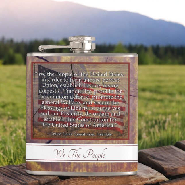 US Constitution Preamble Over Textured Background Flask (front side flask)