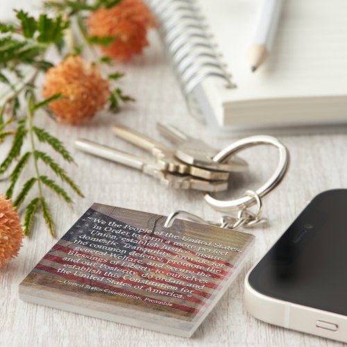 US Constitution Preamble Over Textured Background Keychain