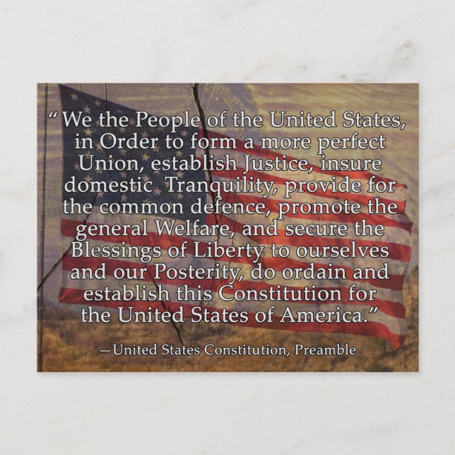 US Constitution Preamble Over Textured Background Postcard (Front)