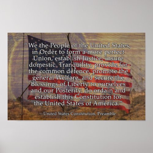 US Constitution Preamble Over Textured Background Poster