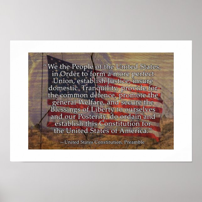 US Constitution Preamble Over Textured Background Poster (Front)