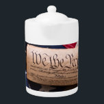 US Constitution Teapot<br><div class="desc">US Constitution rolled in a scroll on a vintage American flag</div>