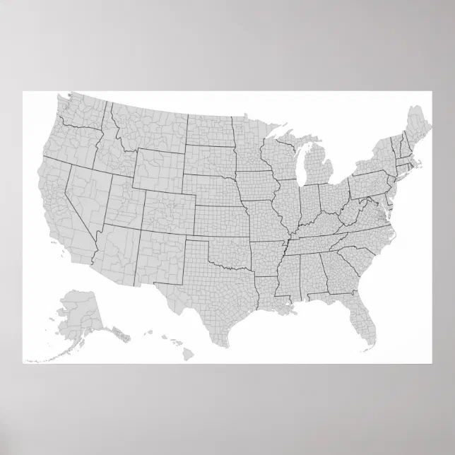 US County Map of the United States Poster Zazzle