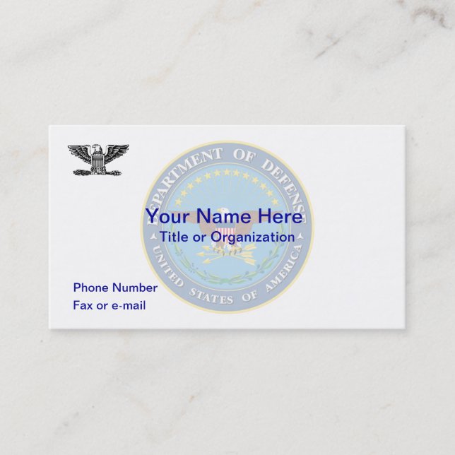 US Department of Defense O6 Business Card (Front)