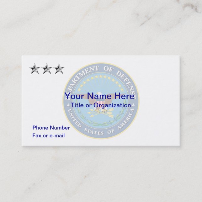 US Department of Defense O9 Business Card (Front)