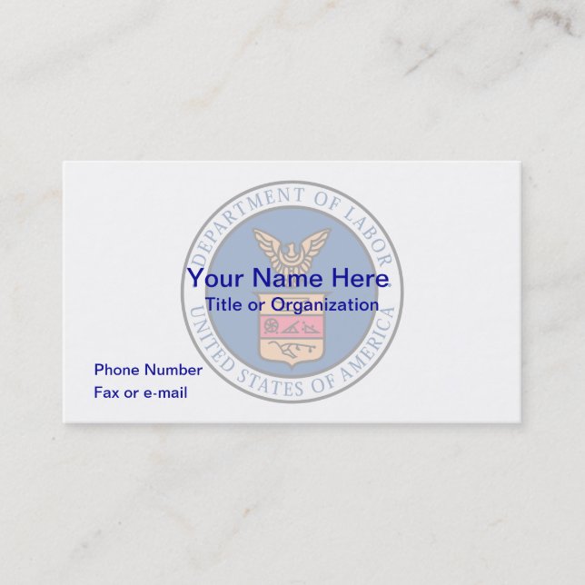 US Department of Labor Business Card (Front)