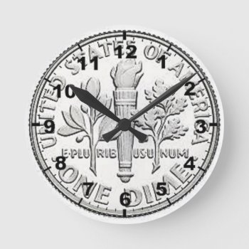 "us Dime" Coin Design Wall Clocks by yackerscreations at Zazzle