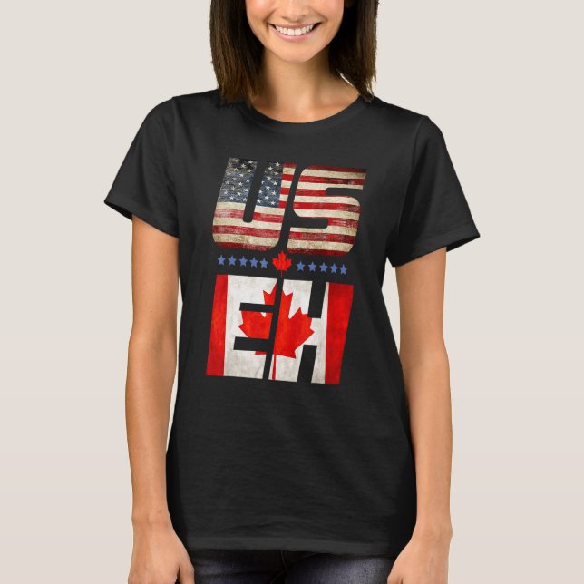 Us Eh American Canadian Flag  1st Of July T-Shirt (Front)