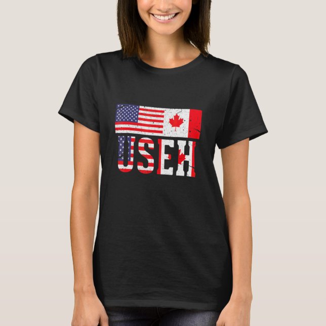 Us Eh  Canada American Flag T-Shirt (Front)