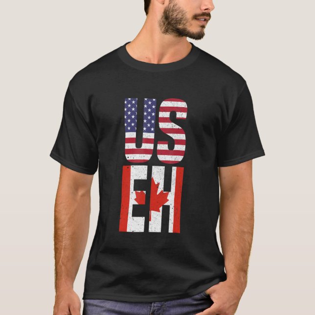US EH Funny American Canadian USA Canada Flag T-Shirt (Front)