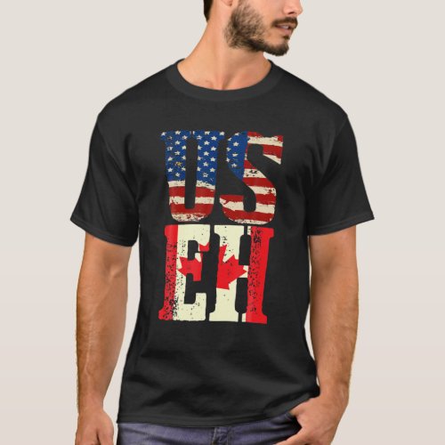 US EH Funny Canada American Flag Canadian Meme Quo T_Shirt