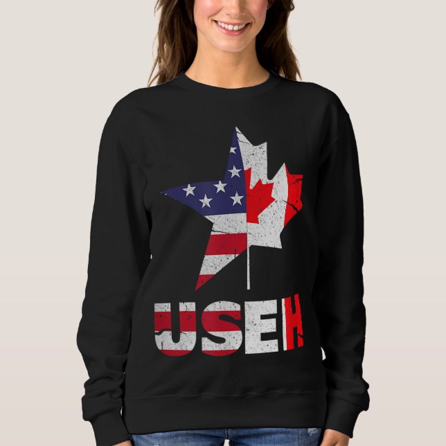 US EH Funny Canada American Flag Sweatshirt (Front)