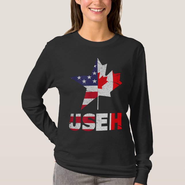 US EH Funny Canada American Flag T-Shirt (Front)