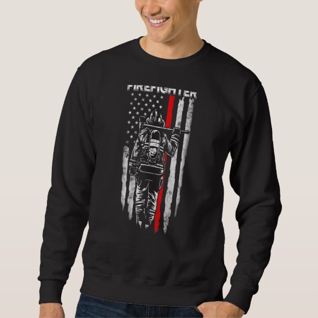 US Firefighter American Flag Patriotic Fireman Fat Sweatshirt (Front)