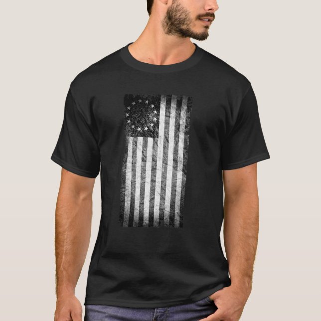 US Flag 1776, Black and White T-Shirt (Front)