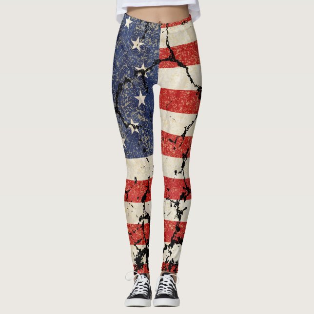US Flag 1776, Distressed Leggings (Front)