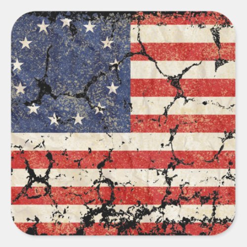US Flag 1776 Distressed Square Sticker