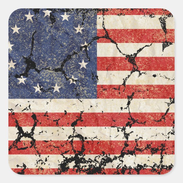 US Flag 1776, Distressed Square Sticker (Front)