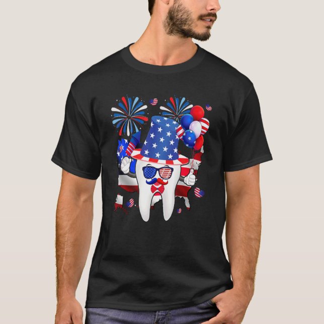 Us Flag 4th July American Dentist Dental Assistant T-Shirt (Front)