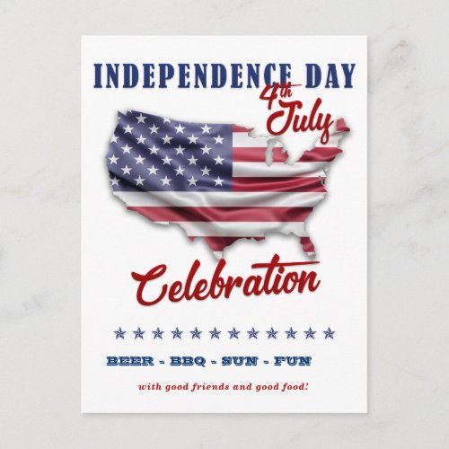 US Flag 4th Of July Party Invitation Postcard