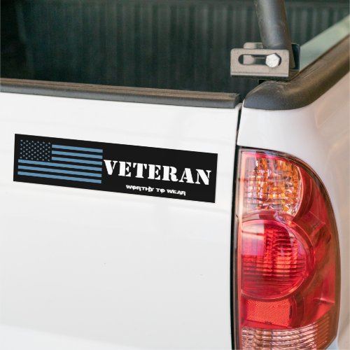 US Flag AIR FORCE BLUE _ Veteran _ Worthy To Wear Bumper Sticker