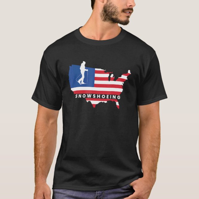 Us Flag America Snowshoeing Snowshoer Snowshoe Foo T-Shirt (Front)