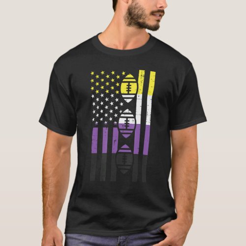 Us Flag American Football Nonbinary Enby Nb Pride  T_Shirt