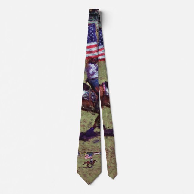 US Flag and Horse Cowgirl American Rodeo Art Neck Tie (Front)