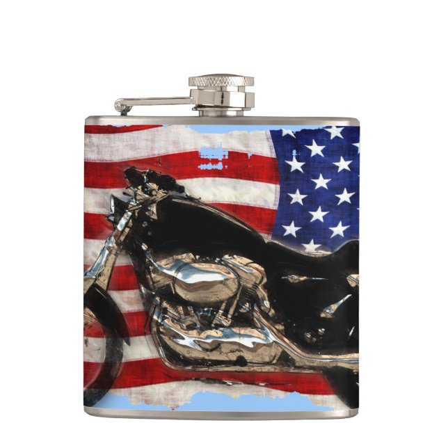 US Flag and Motorcycle Design Flask (Front)